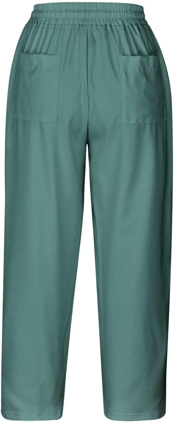 Capri Pants for Women Dressy Casual Elastic High Waisted Cropped Harem Pant Loose Lightweight Beach Capris Trousers