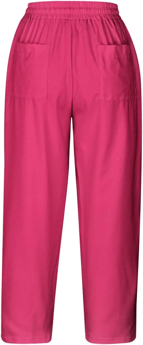 Capri Pants for Women Dressy Casual Elastic High Waisted Cropped Harem Pant Loose Lightweight Beach Capris Trousers