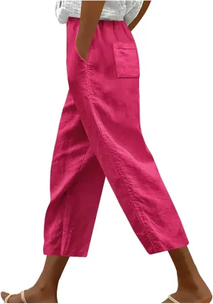 Capri Pants for Women Dressy Casual Elastic High Waisted Cropped Harem Pant Loose Lightweight Beach Capris Trousers