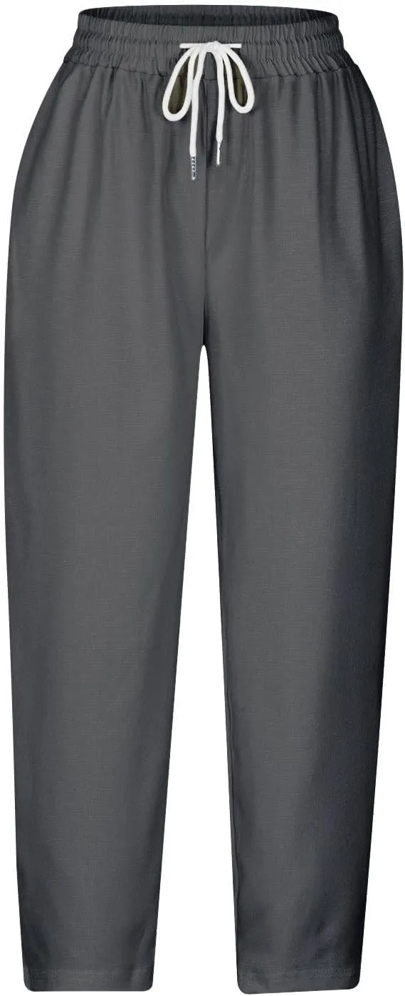 Capri Pants for Women Dressy Casual Elastic High Waisted Cropped Harem Pant Loose Lightweight Beach Capris Trousers