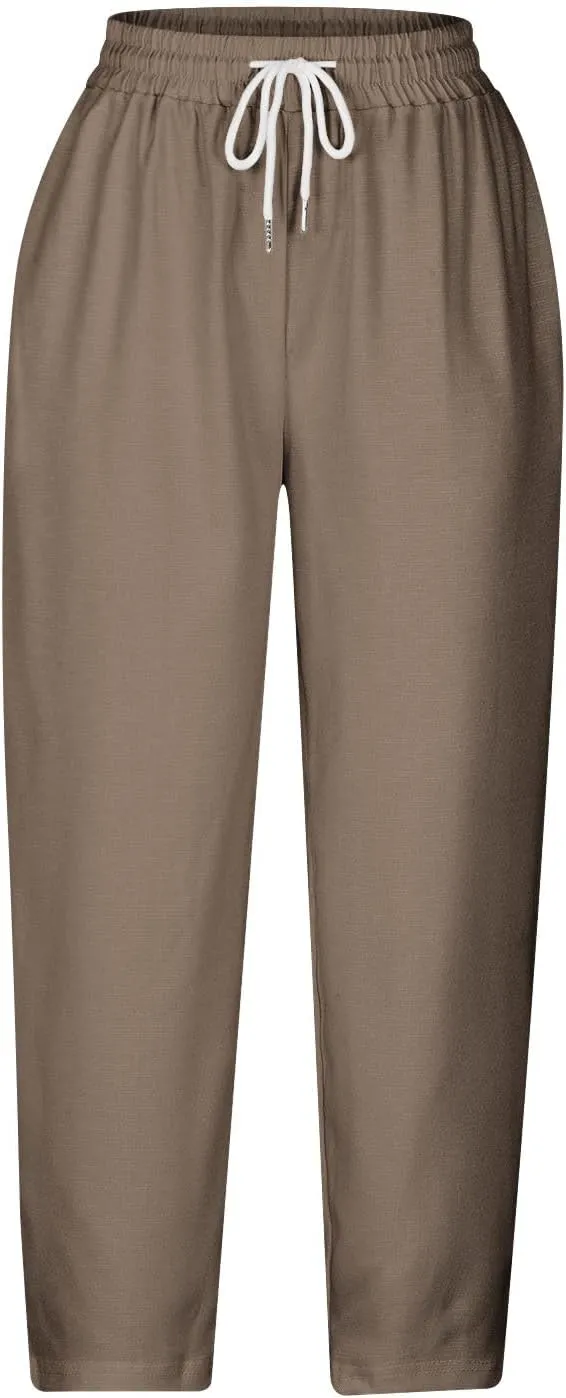 Capri Pants for Women Dressy Casual Elastic High Waisted Cropped Harem Pant Loose Lightweight Beach Capris Trousers