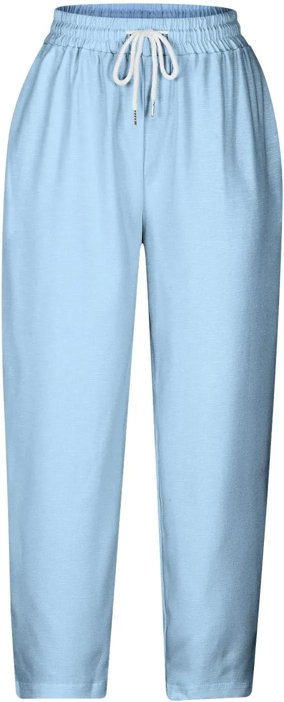 Capri Pants for Women Dressy Casual Elastic High Waisted Cropped Harem Pant Loose Lightweight Beach Capris Trousers