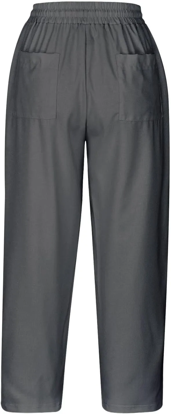 Capri Pants for Women Dressy Casual Elastic High Waisted Cropped Harem Pant Loose Lightweight Beach Capris Trousers