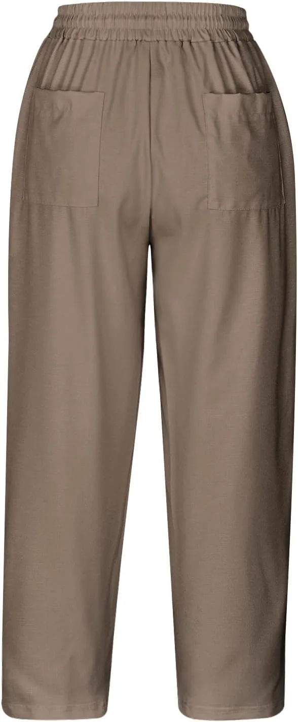 Capri Pants for Women Dressy Casual Elastic High Waisted Cropped Harem Pant Loose Lightweight Beach Capris Trousers