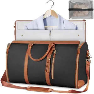 Carry-On Garment Duffel Bag  Convertible Garment Travel Suit Bag, Wrinkle-Free Weekender Bag for Men & Women, Hanging Suit Carrier with Luggage (Black)