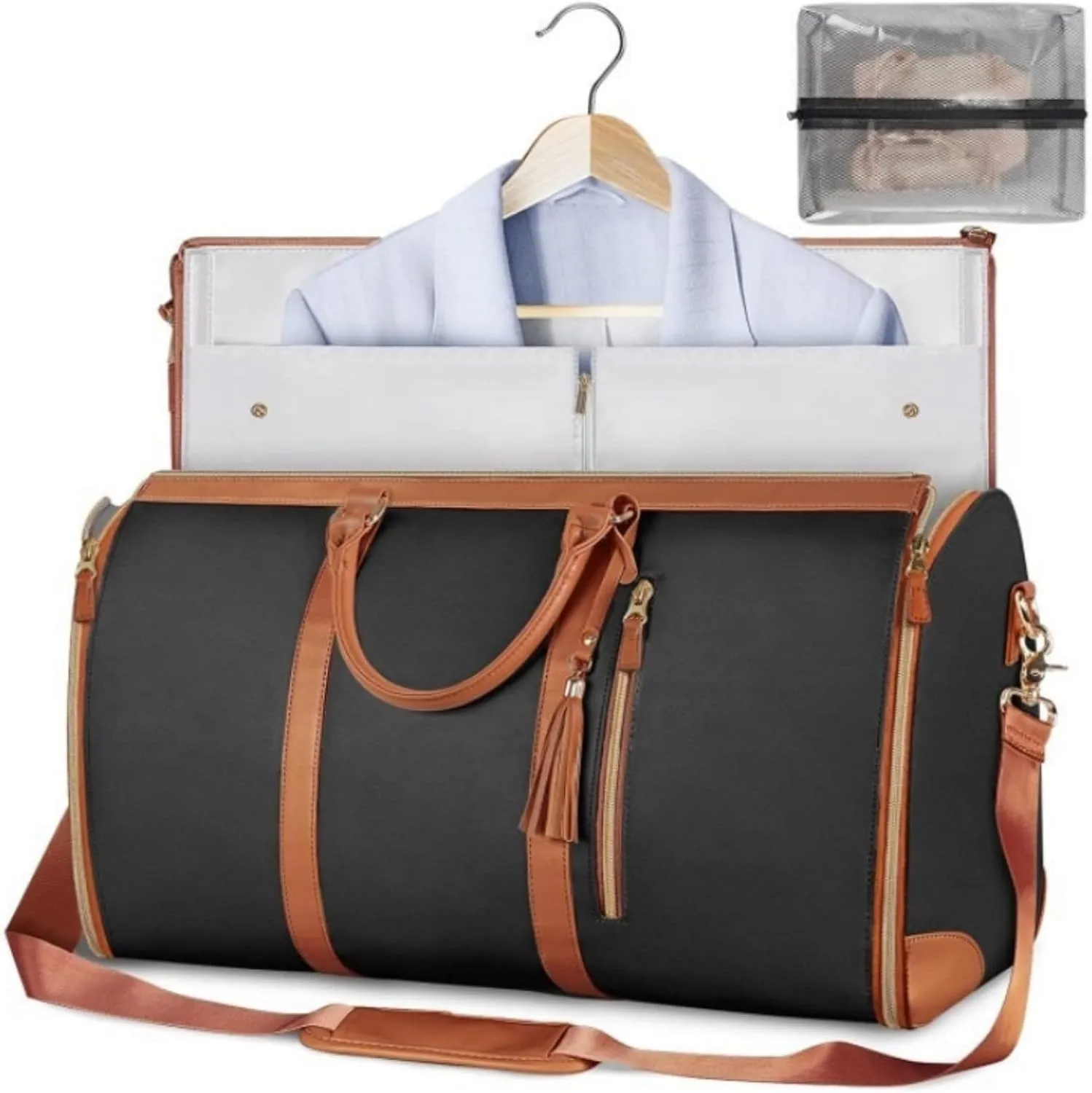 Carry-On Garment Duffel Bag  Convertible Garment Travel Suit Bag, Wrinkle-Free Weekender Bag for Men & Women, Hanging Suit Carrier with Luggage (Black)