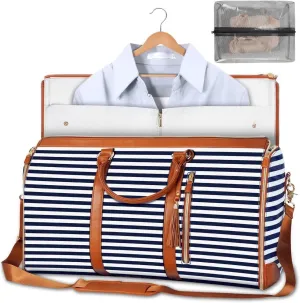 Carry-On Garment Duffel Bag  Convertible Garment Travel Suit Bag, Wrinkle-Free Weekender Bag for Men & Women, Hanging Suit Carrier with Luggage (Brown/Black Stripes)