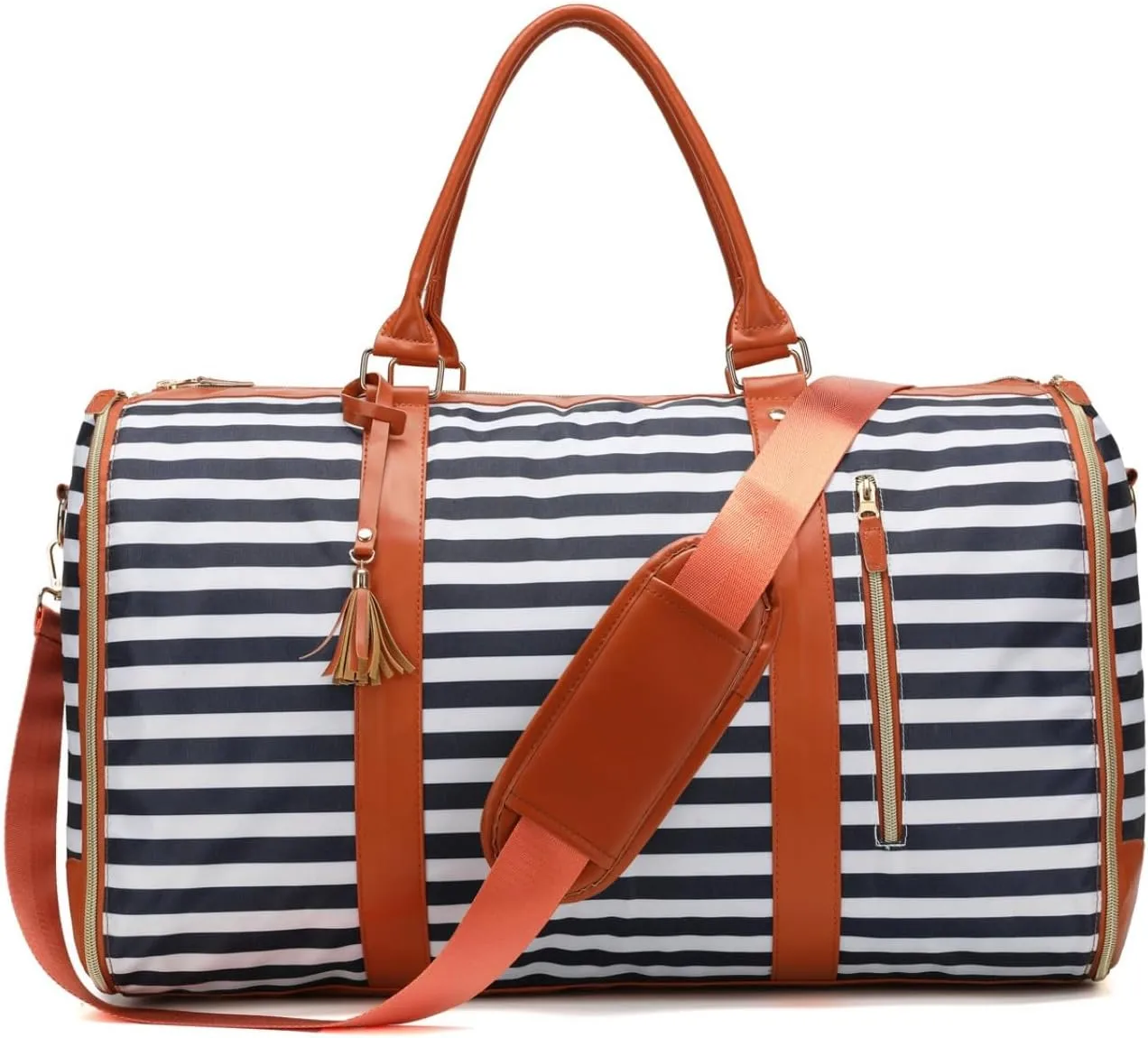 Carry-On Garment Duffel Bag  Convertible Garment Travel Suit Bag, Wrinkle-Free Weekender Bag for Men & Women, Hanging Suit Carrier with Luggage (Brown/Black Stripes)