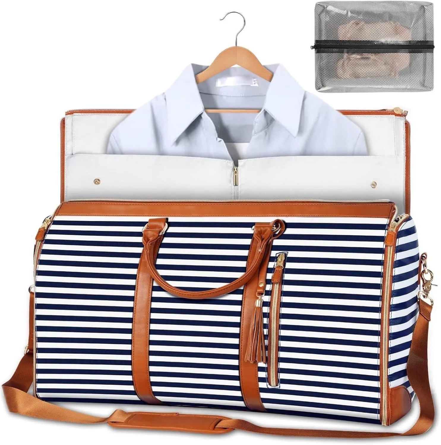 Carry-On Garment Duffel Bag  Convertible Garment Travel Suit Bag, Wrinkle-Free Weekender Bag for Men & Women, Hanging Suit Carrier with Luggage (Brown/Black Stripes)