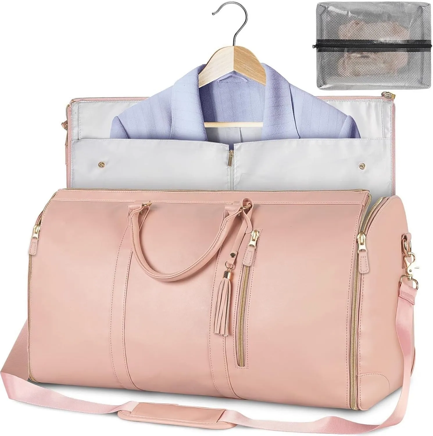 Carry-On Garment Duffel Bag  Convertible Garment Travel Suit Bag, Wrinkle-Free Weekender Bag for Men & Women, Hanging Suit Carrier with Luggage (Pink)