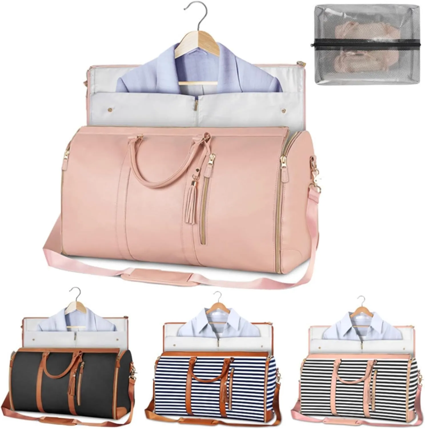 Carry-On Garment Duffel Bag  Convertible Garment Travel Suit Bag, Wrinkle-Free Weekender Bag for Men & Women, Hanging Suit Carrier with Luggage (Pink)