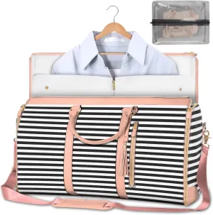Carry-On Garment Duffel Bag  Convertible Garment Travel Suit Bag, Wrinkle-Free Weekender Bag for Men & Women, Hanging Suit Carrier with Luggage (Pink/Black Stripes)