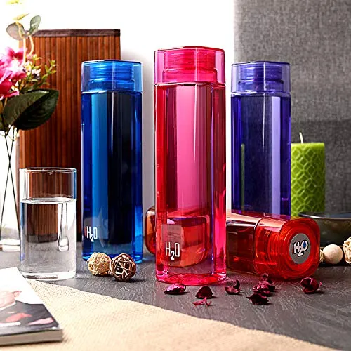 Cello H2O Squaremate Plastic Water Bottle, 1-Liter, Set of 6, Assorted (CLO_H2O_SQMT1L_SO6_ASRTD)