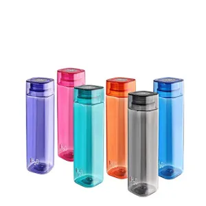Cello H2O Squaremate Plastic Water Bottle, 1-Liter, Set of 6, Assorted (CLO_H2O_SQMT1L_SO6_ASRTD)