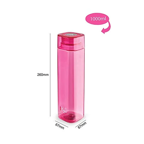 Cello H2O Squaremate Plastic Water Bottle, 1-Liter, Set of 6, Assorted (CLO_H2O_SQMT1L_SO6_ASRTD)