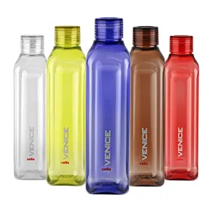 Cello Venice Exclusive Edition Plastic Water Bottle Set, 1 Litre, Set of 5, Multicolour