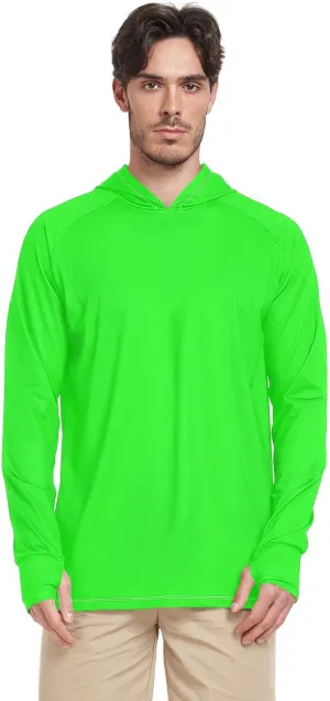 Chartreuse Mens Sun Shirts Protection Long Sleeve Mens Sun Shirts UPF 50  Quick-Dry Rash Guard Men UV Swim Shirt camisas con gorro para hombres
