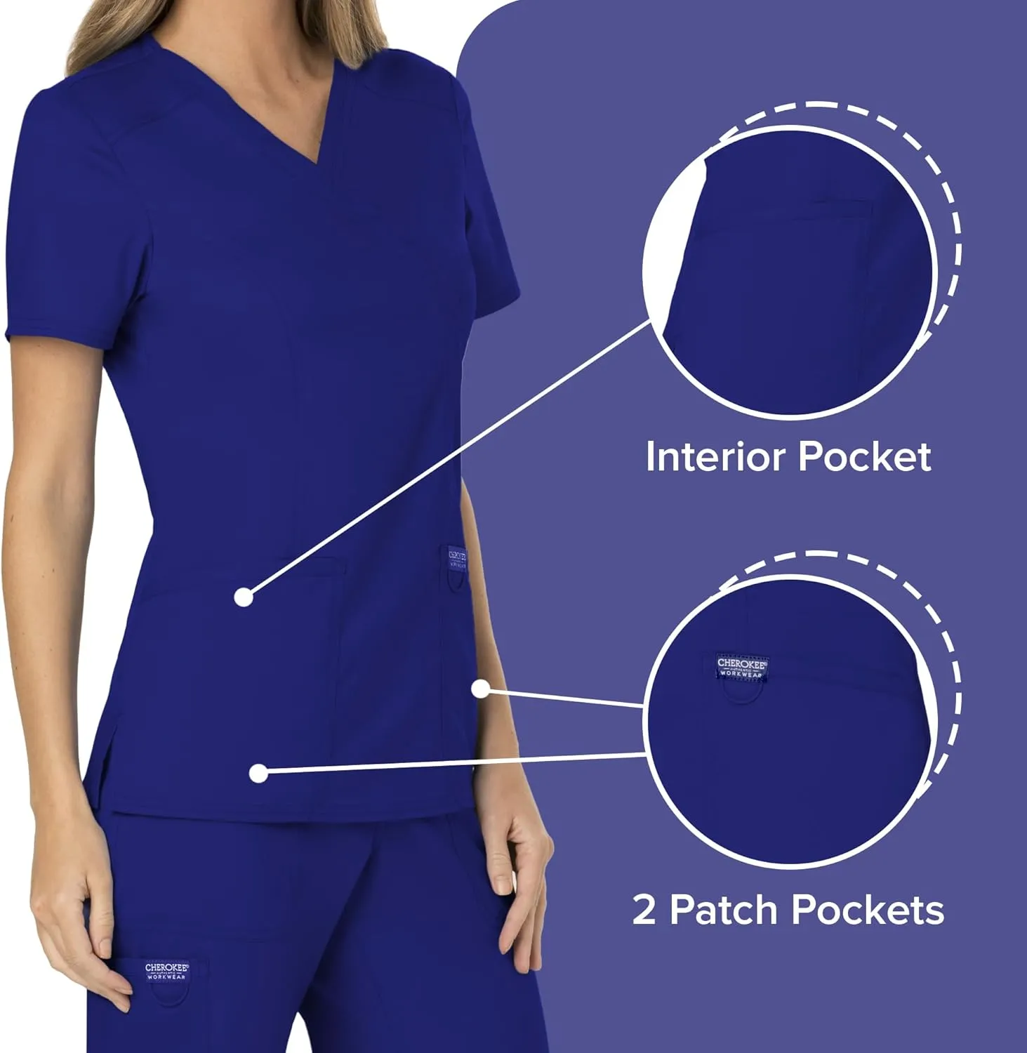 Cherokee Scrubs for Women Mock Wrap Top with 3 Pocket, Back Princess Seams WW610