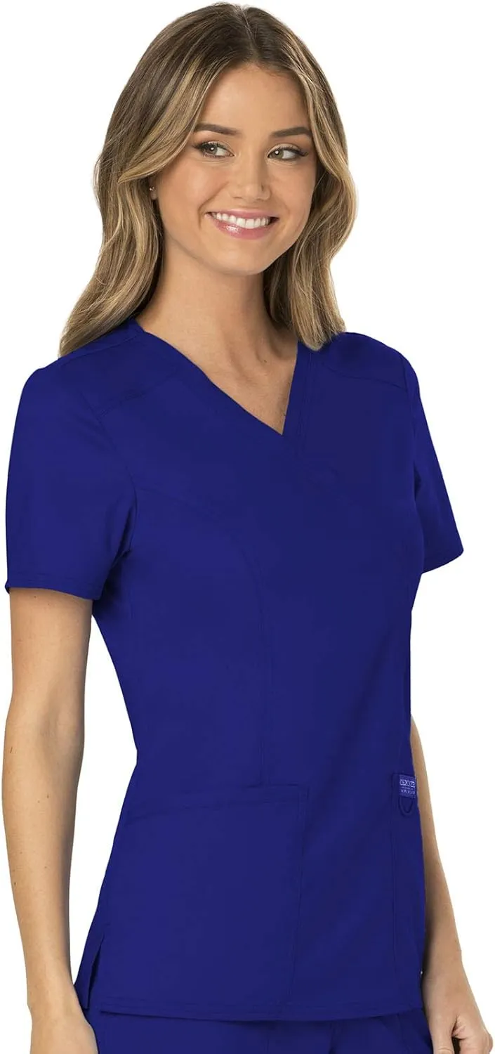 Cherokee Scrubs for Women Mock Wrap Top with 3 Pocket, Back Princess Seams WW610