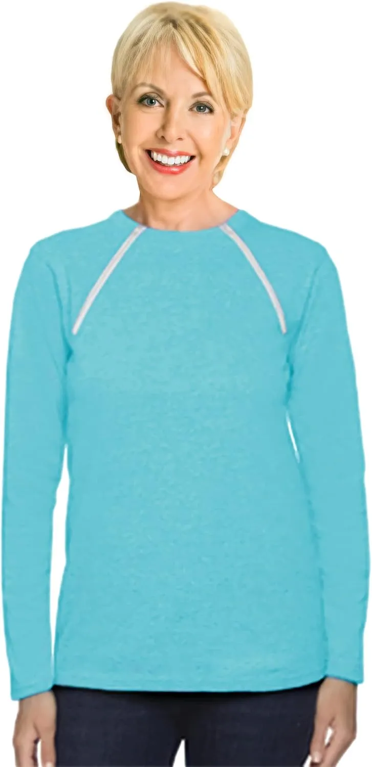 ComfyChemo CHEMOWEAR : Women's Long Sleeve Chemotherapy Port Zipper Shirts