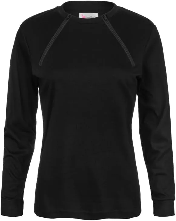ComfyChemo CHEMOWEAR : Women's Long Sleeve Chemotherapy Port Zipper Shirts