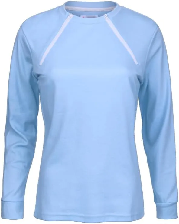 ComfyChemo CHEMOWEAR : Women's Long Sleeve Chemotherapy Port Zipper Shirts