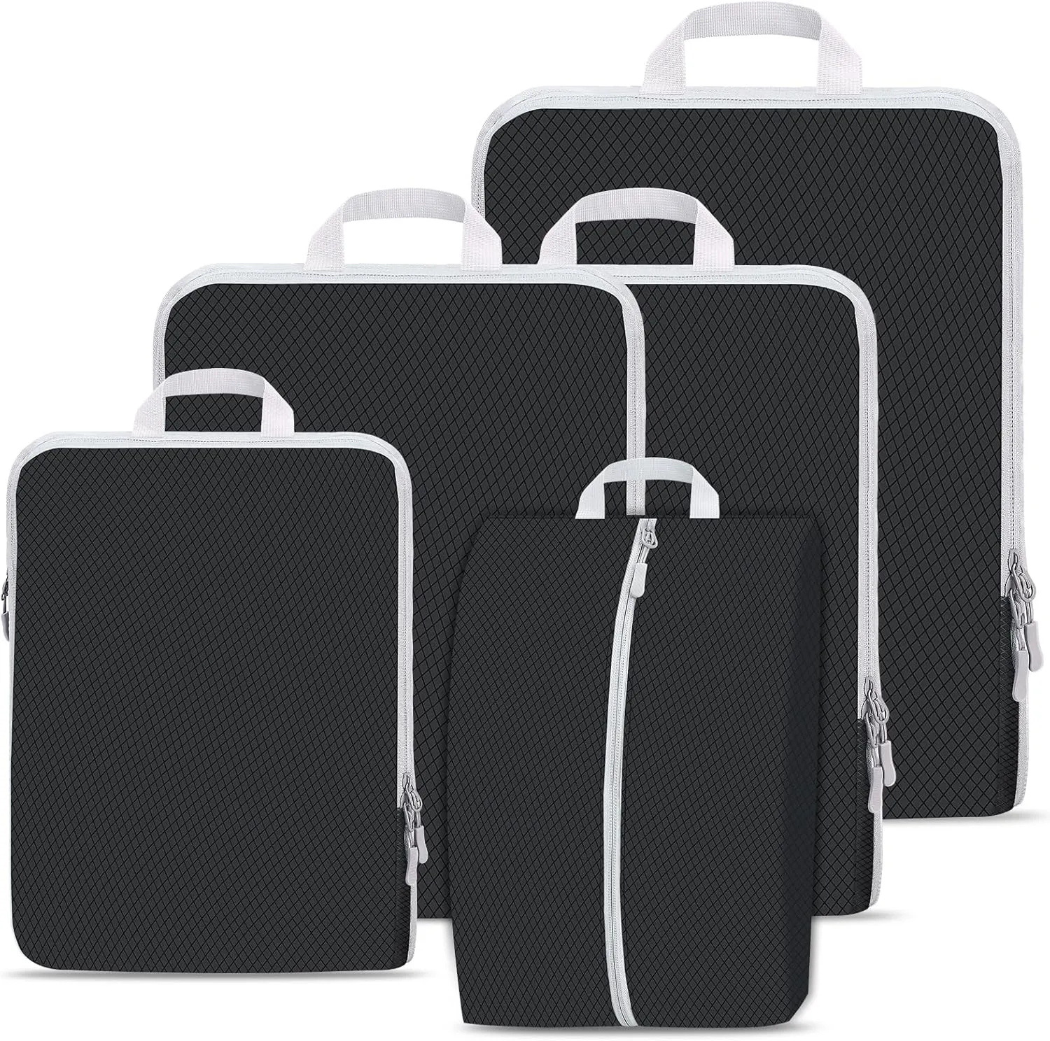 Compression Packing Cubes for Travel,Waterproof Packing Compression Cubes for Travel Packing Organizers,Luggage Cubes for Packing,Ultralight Expandable Packing Cubes Compression (Black 5 Pack)