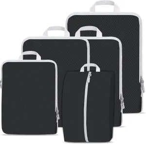 Compression Packing Cubes for Travel,Waterproof Packing Compression Cubes for Travel Packing Organizers,Luggage Cubes for Packing,Ultralight Expandable Packing Cubes Compression (Black 5 Pack)