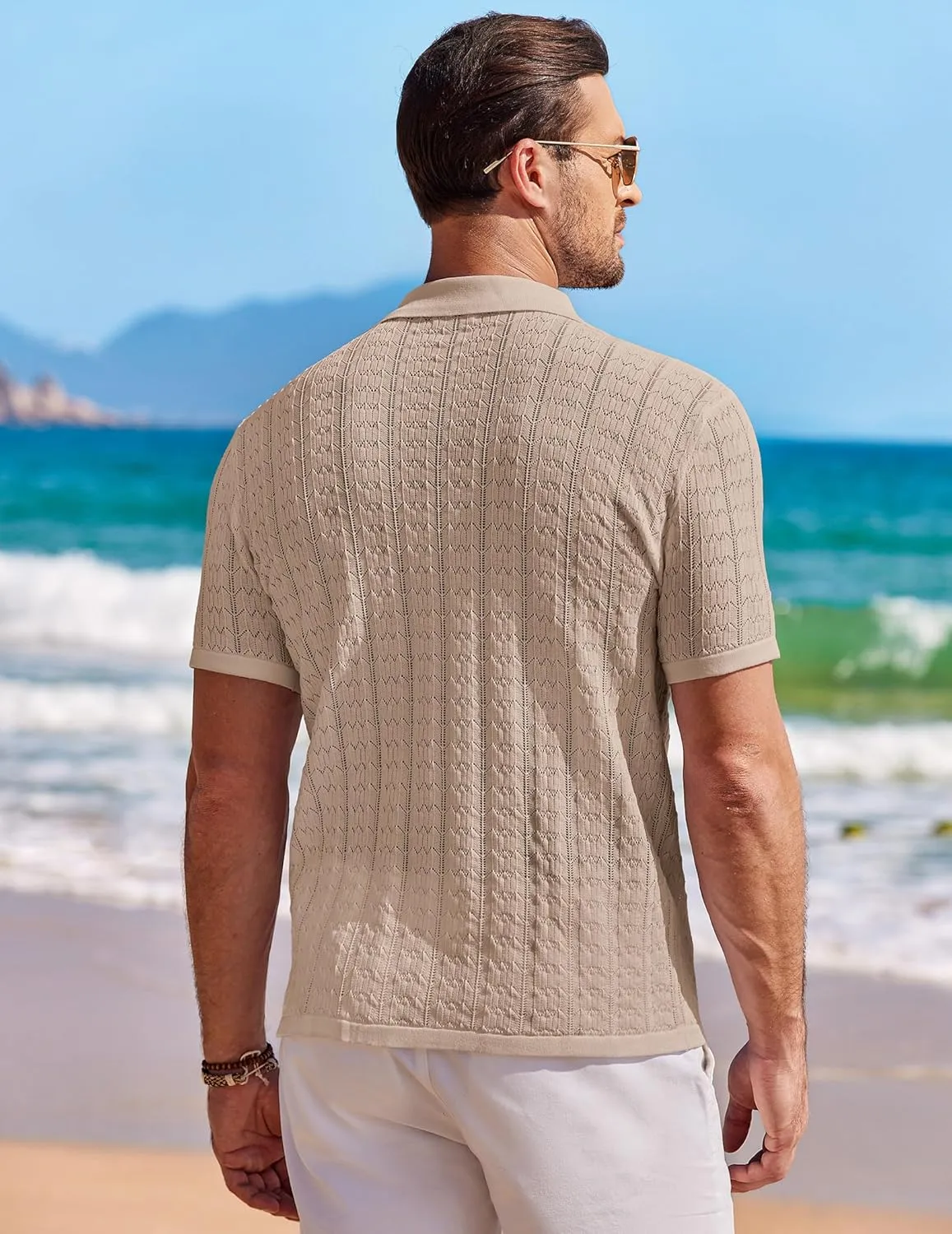 COOFANDY Men's Knit Button Down Shirt Short Sleeve Vintage Polo Shirts Summer Casual Beach Tops
