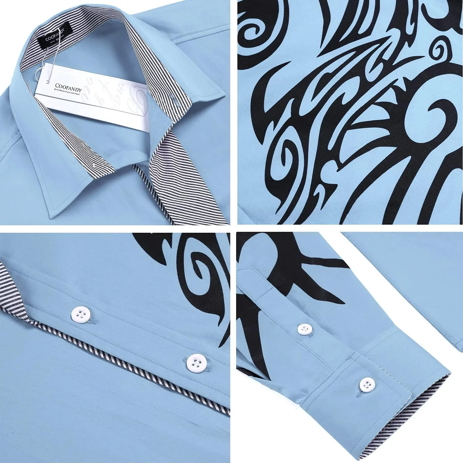 COOFANDY Men's Print Button Down Dress Shirt Fashion Long Sleeve Casual Shirts