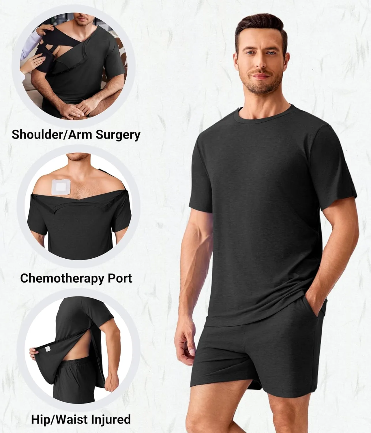 Deyeek Unisex Post Shoulder Surgery Shirts Sets Snap On Clothes for Rotator Cuff Surgery Chemo Port Access Adaptive Gowns