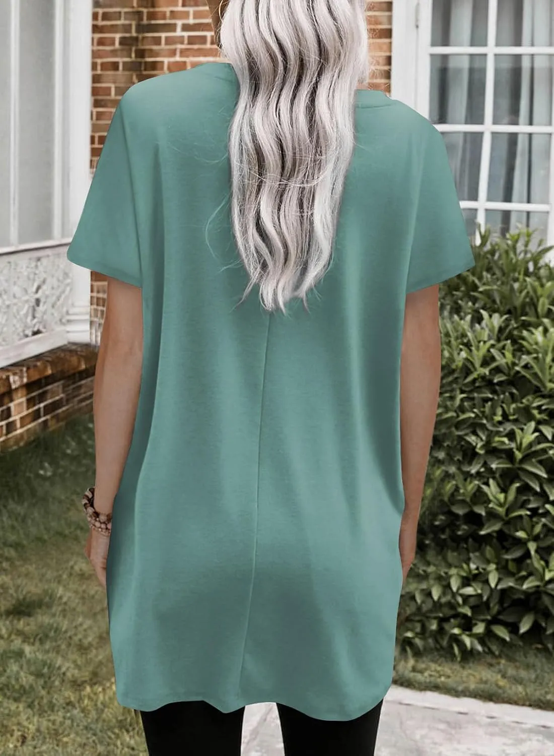 Dokotoo Womens Summer 2025 Casual Short Sleeve Shirts Loose Fit Oversized Tshirts Tunic Tops with Pockets