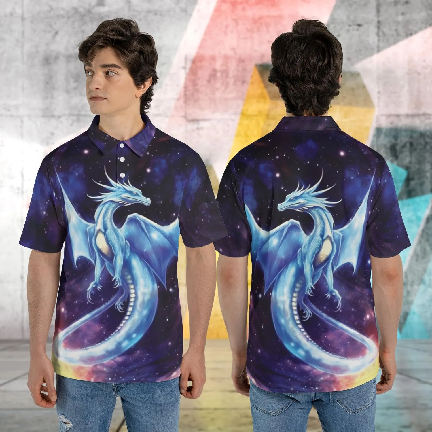 Dragon Polo Shirts for Men - Mythical Creature Men's Regular Fit Quick Dry Golf Polo Shirt Series 06