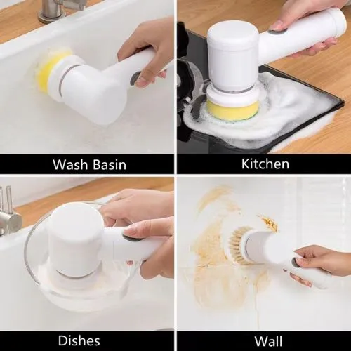 Electric Spin Scrubber With 5 Replaceable Brush Head Power Electric Cleaning Brush Handheld Rechargeable Shower Scrubber