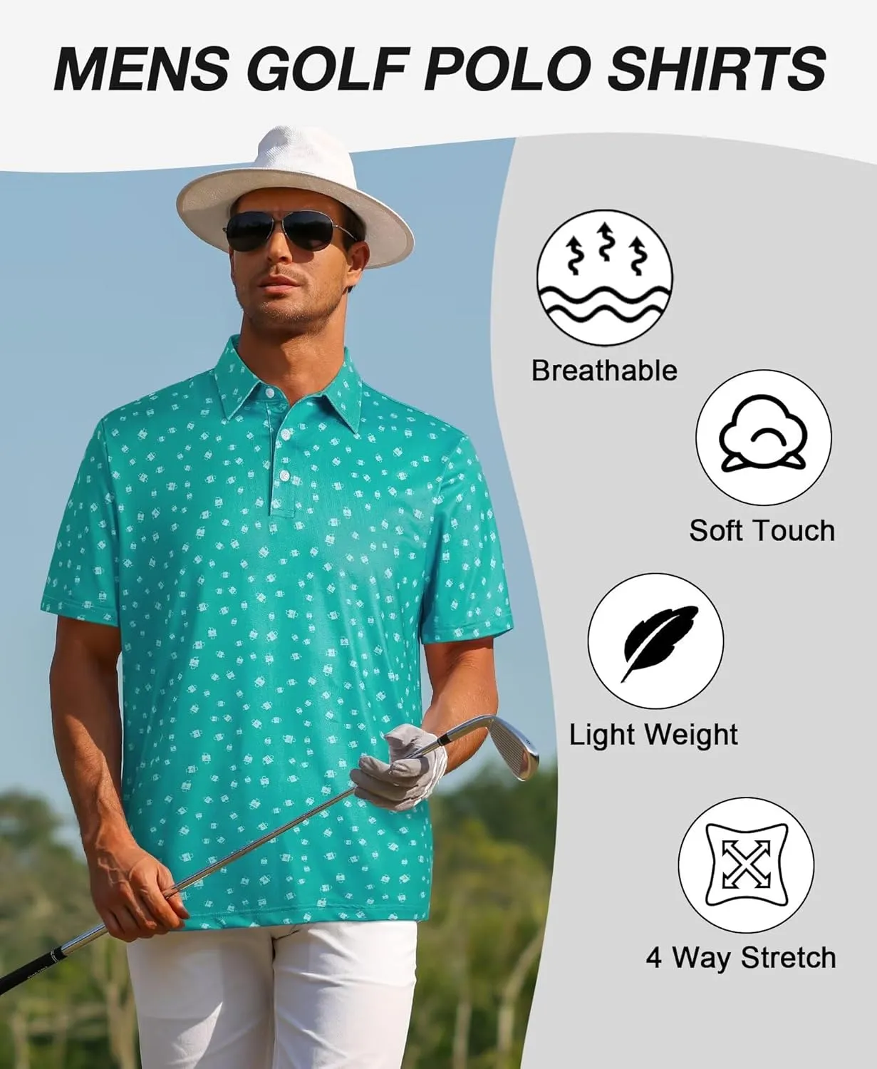 ELETOP Mens Golf Polo Shirts Moisture Wicking Quick Dry Short Sleeve Polo Casual Fashion Golf Shirt for Men