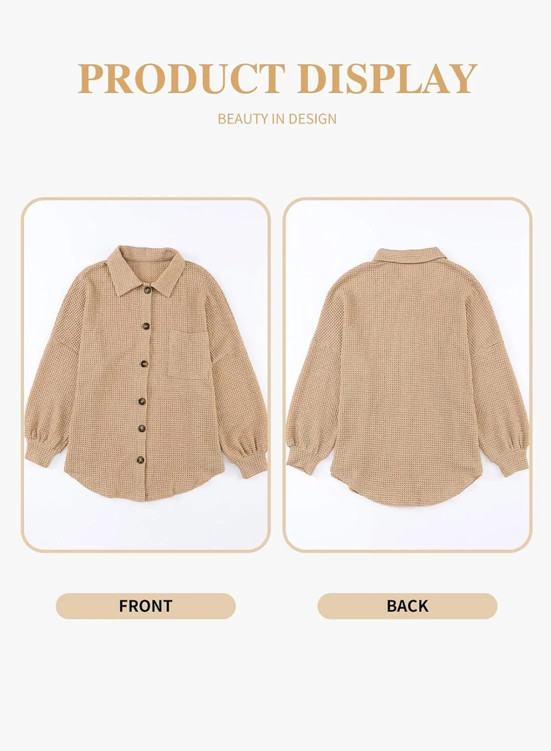 Eytino Womens Plus Size Boyfriend Shirts Casual Long Sleeve Button Down Oversized Waffle Knit Shacket Jacket(1X-5X)
