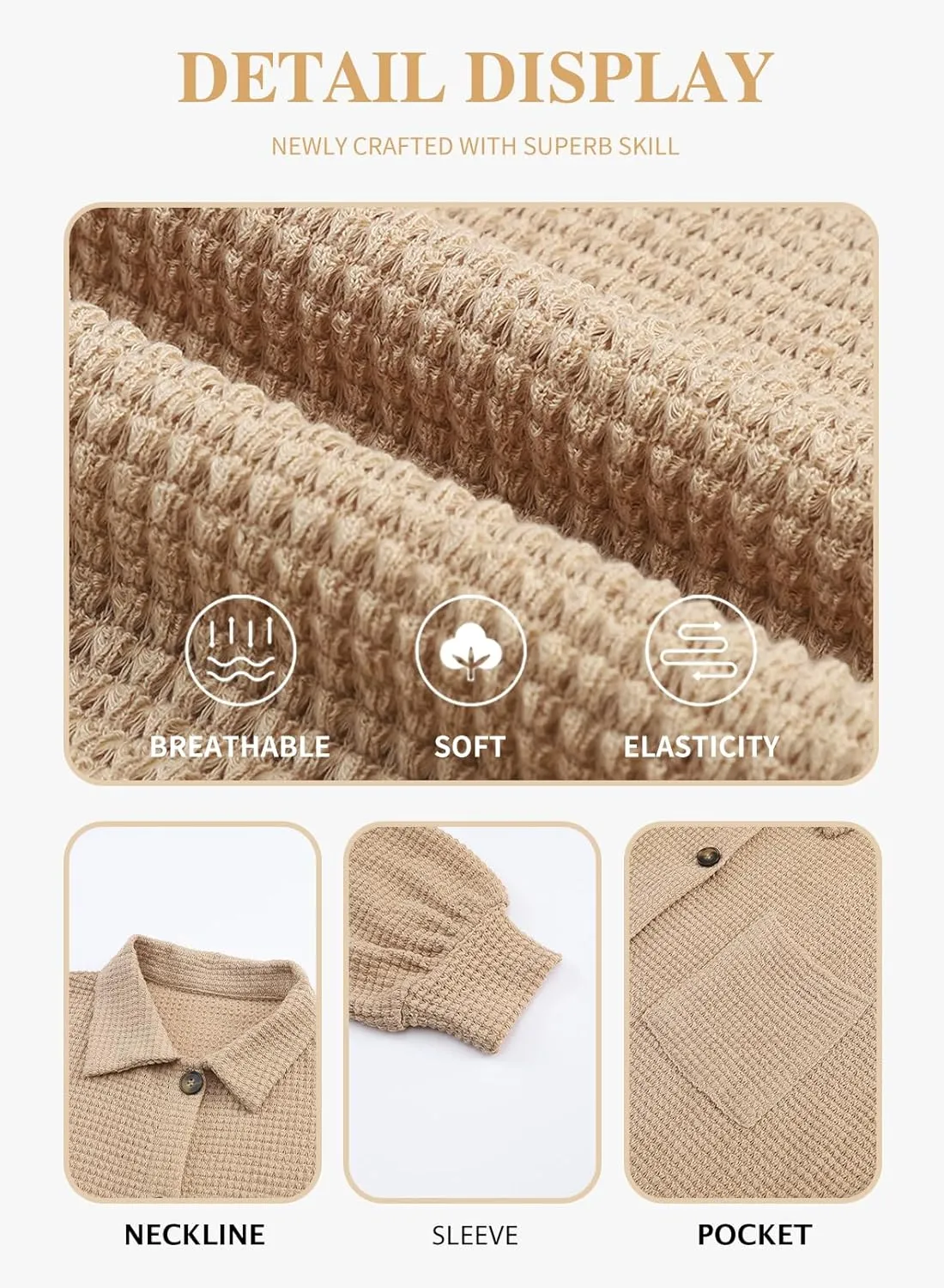 Eytino Womens Plus Size Boyfriend Shirts Casual Long Sleeve Button Down Oversized Waffle Knit Shacket Jacket(1X-5X)