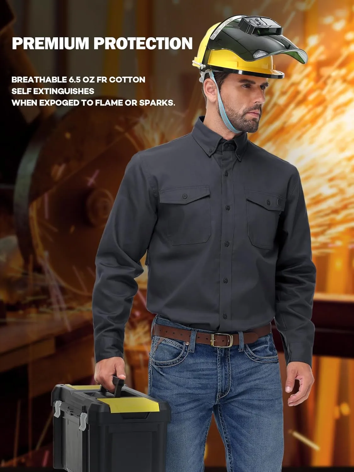 FR Shirt for Men 6oz Ripstop Lightweight Back Vented Mesh Breathable Flame Resistant CAT2 NFPA2112 Welding Shirts