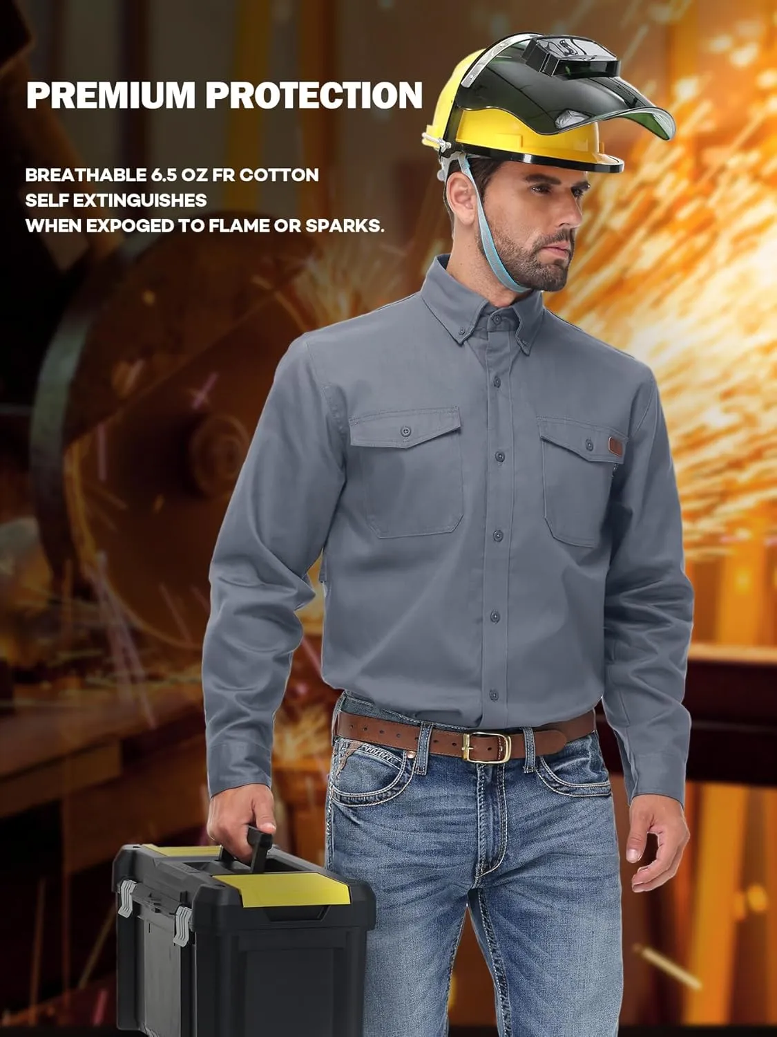 FR Shirt for Men 6oz Ripstop Lightweight Back Vented Mesh Breathable Flame Resistant CAT2 NFPA2112 Welding Shirts