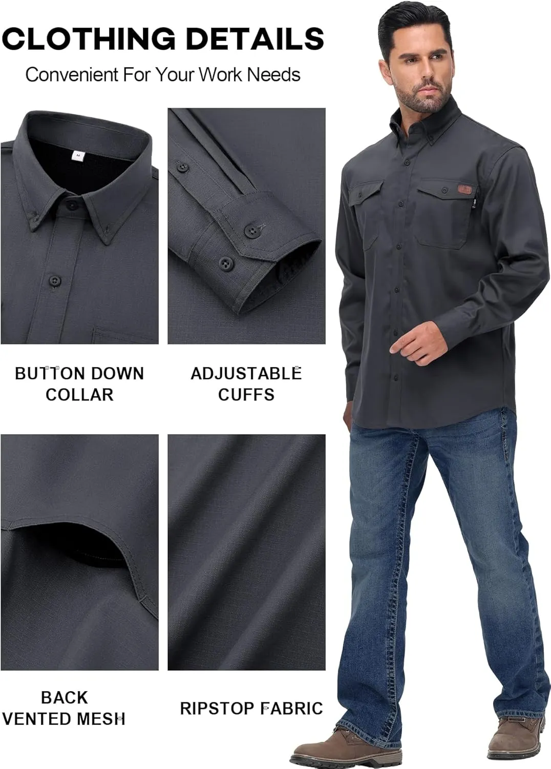 FR Shirt for Men 6oz Ripstop Lightweight Back Vented Mesh Breathable Flame Resistant CAT2 NFPA2112 Welding Shirts