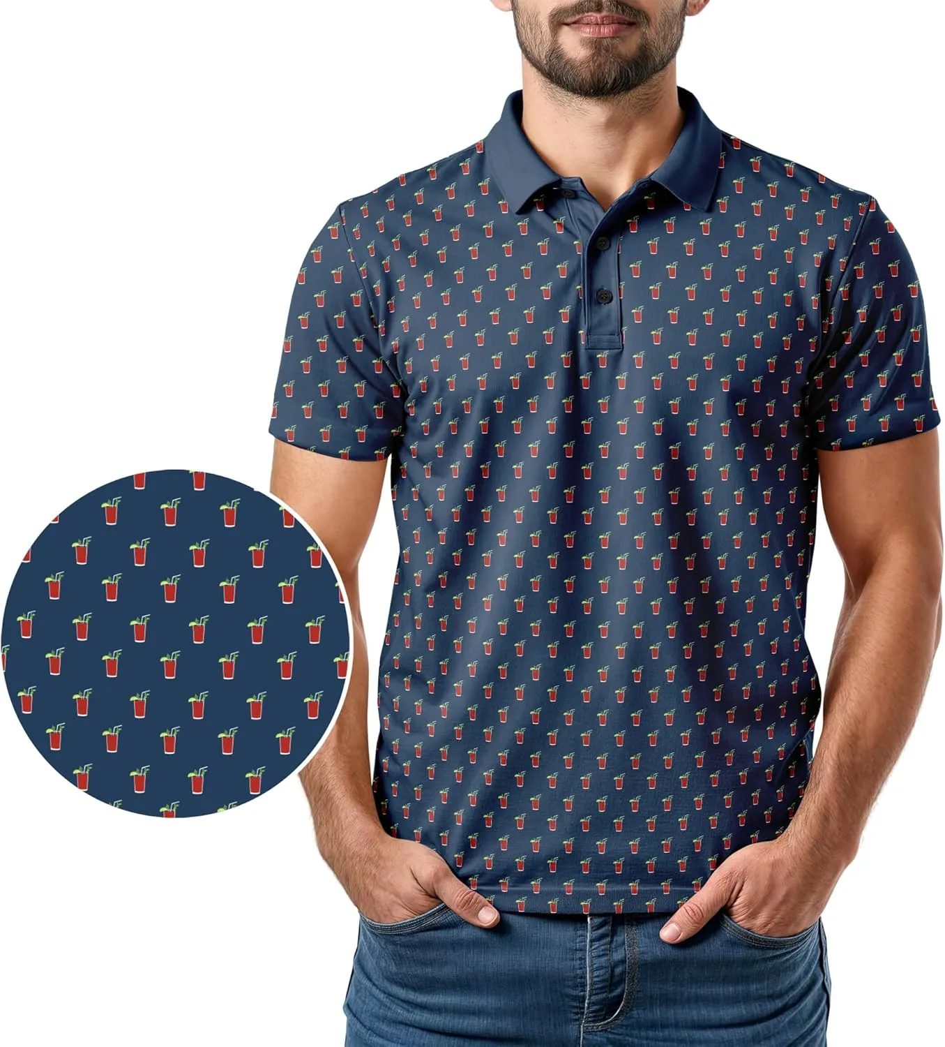 Funny Golf Polo Men Shirts - Short Sleeve UPF Quick Dry Fit Performance Moisture Wicking Stretch Crazy Summer Casual Tropical