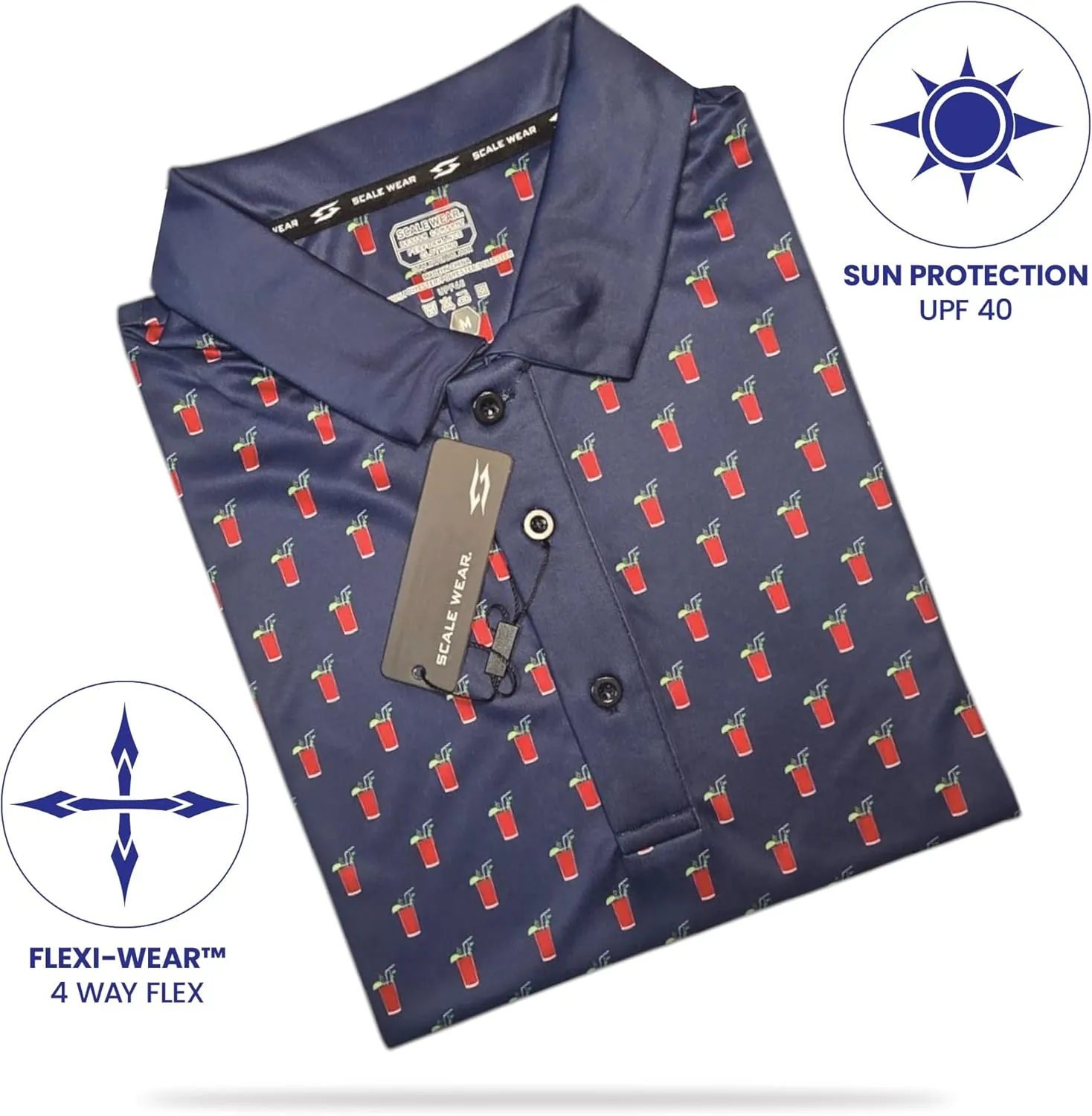 Funny Golf Polo Men Shirts - Short Sleeve UPF Quick Dry Fit Performance Moisture Wicking Stretch Crazy Summer Casual Tropical