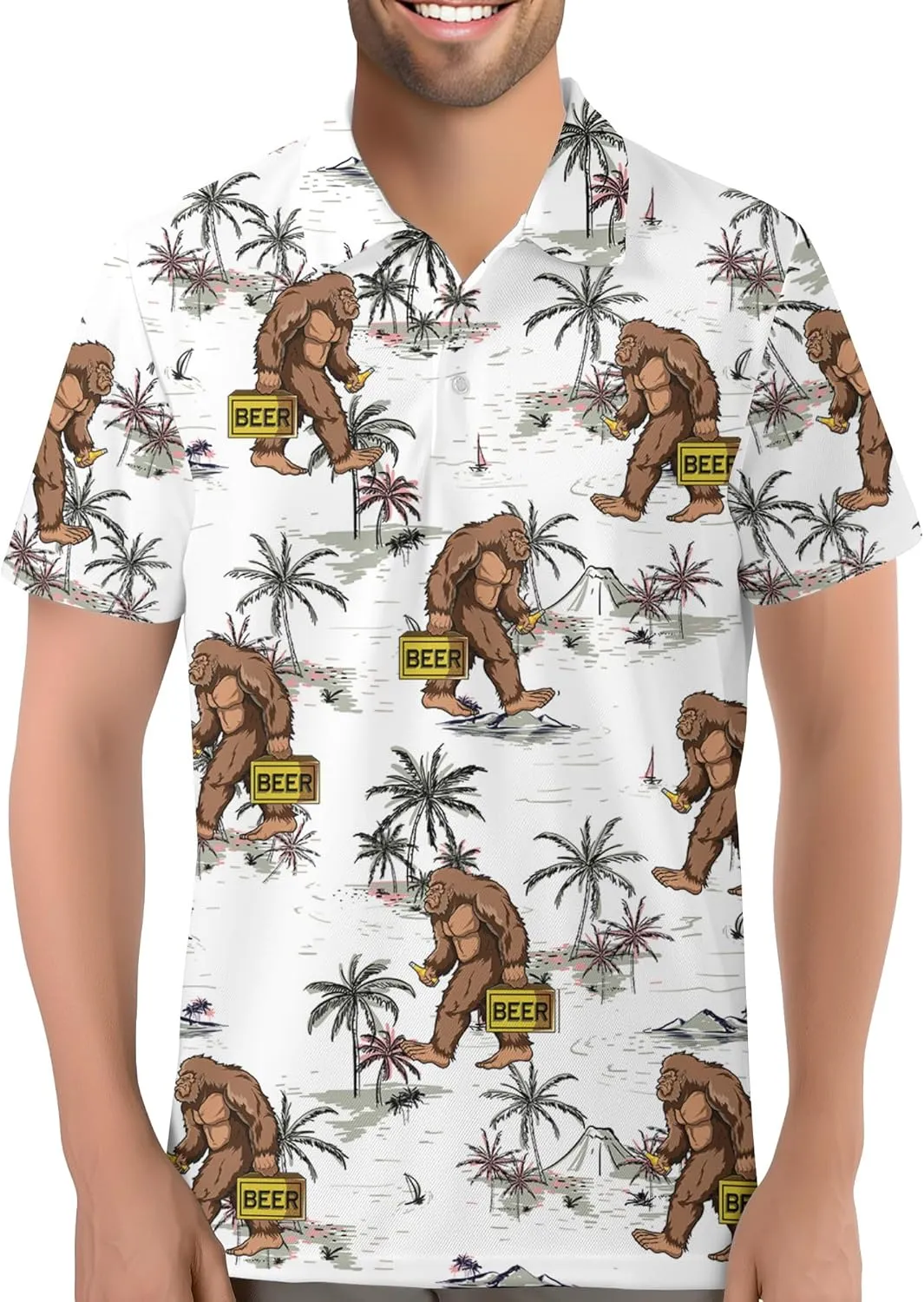 Funny Golf Shirt for Men Hawaiian Print Mens Polo Shirts Retro Printed Outfit