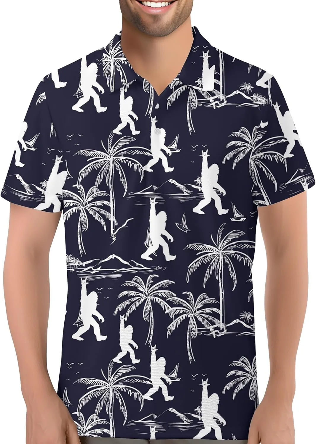 Funny Golf Shirt for Men Hawaiian Print Mens Polo Shirts Retro Printed Outfit