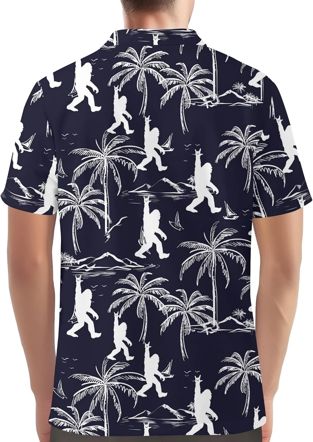 Funny Golf Shirt for Men Hawaiian Print Mens Polo Shirts Retro Printed Outfit