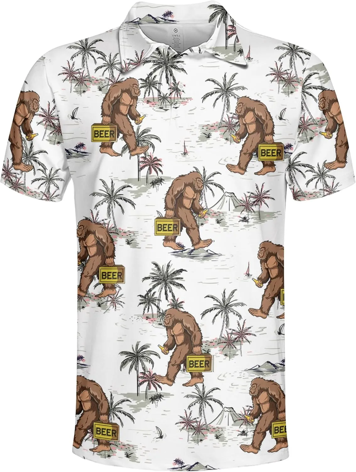 Funny Golf Shirt for Men Hawaiian Print Mens Polo Shirts Retro Printed Outfit