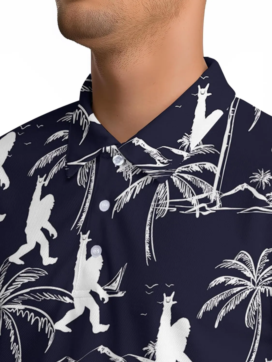 Funny Golf Shirt for Men Hawaiian Print Mens Polo Shirts Retro Printed Outfit