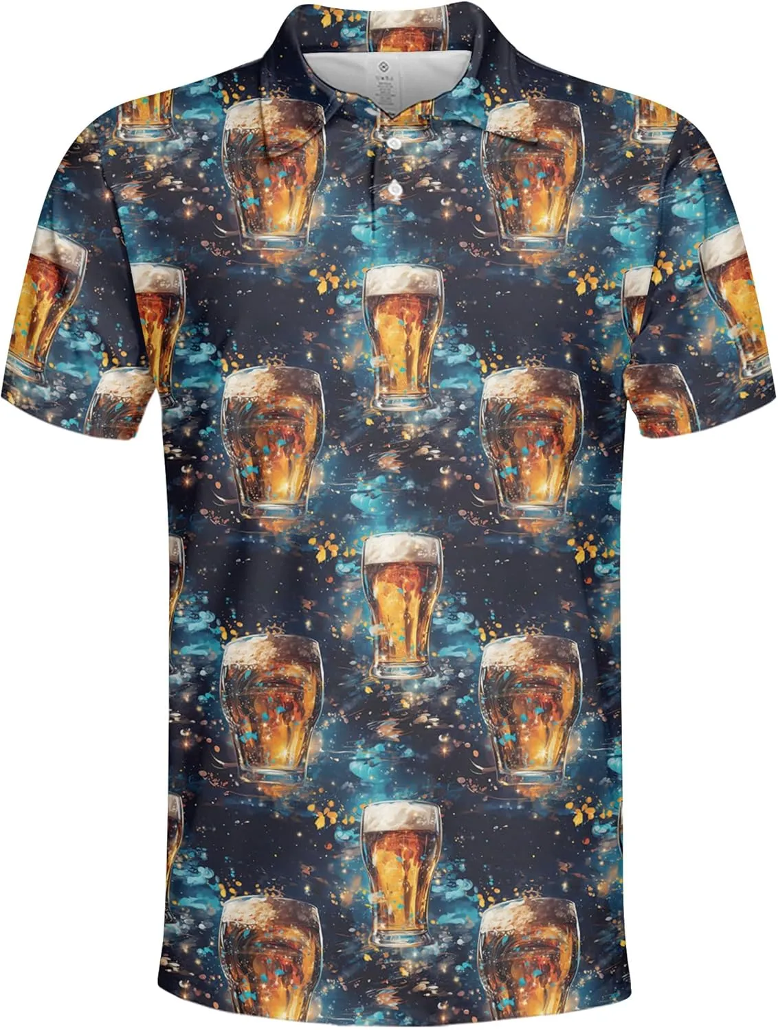Funny Golf Shirt for Men Hawaiian Print Mens Polo Shirts Retro Printed Outfit