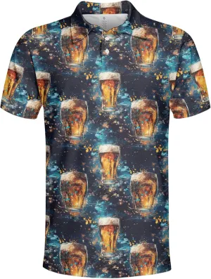 Funny Golf Shirt for Men Hawaiian Print Mens Polo Shirts Retro Printed Outfit