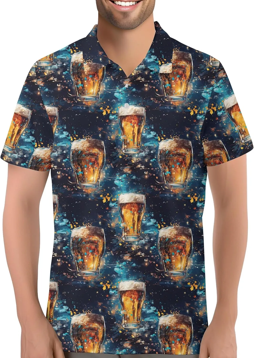 Funny Golf Shirt for Men Hawaiian Print Mens Polo Shirts Retro Printed Outfit